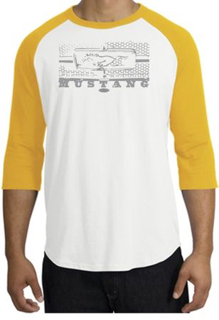Ford Mustang Raglan T-Shirt - Legend Honeycomb Grille White/Gold Shirt