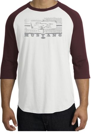Ford Mustang Raglan T-Shirt Legend Honeycomb Grille White/Maroon Shirt