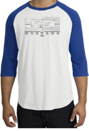 Ford Mustang Raglan T-Shirt Legend Honeycomb Grille White/Royal Shirt