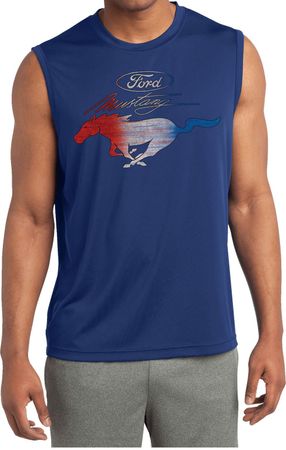Ford Mustang Red White and Blue Dry Wicking Sleeveless Shirt