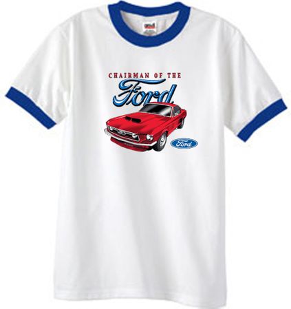 Ford Mustang Ringer T-Shirt - Chairman Of The Ford Adult White/Royal