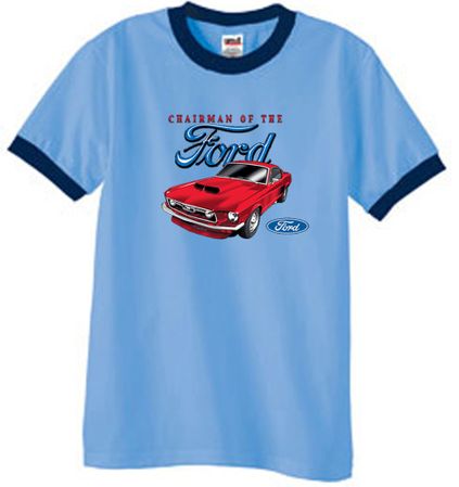 Ford Mustang Ringer T-Shirt - Chairman Of The Ford Carolina Blue/Navy