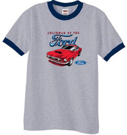Ford Mustang Ringer T-Shirt - Chairman Of The Ford Heather Grey/Navy