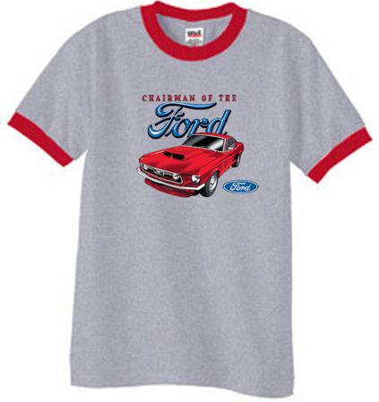 Ford Mustang Ringer T-Shirt - Chairman Of The Ford Heather Grey/Red