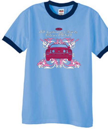 Ford Mustang Ringer T-shirt Girls Run Wild Carolina Blue/Navy Shirt