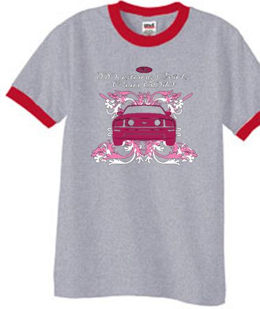Ford Mustang Ringer T-shirt Girls Run Wild Heather Grey/Red Tee Shirt