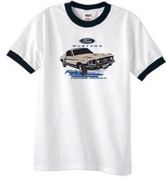 Ford Mustang Ringer T-Shirt - Horsepower Adult White/Black Tee Shirt Ford Mustang Ringer T-Shirt - Horsepower Adult White/Black Tee Shirt