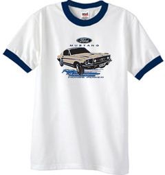 Ford Mustang Ringer T-Shirt - Horsepower Adult White/Navy Tee Shirt Ford Mustang Ringer T-Shirt - Horsepower Adult White/Navy Tee Shirt