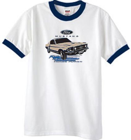 Ford Mustang Ringer T-Shirt - Horsepower Adult White/Navy Tee Shirt