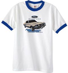 Ford Mustang Ringer T-Shirt - Horsepower Adult White/Royal Tee Shirt Ford Mustang Ringer T-Shirt - Horsepower Adult White/Royal Tee Shirt