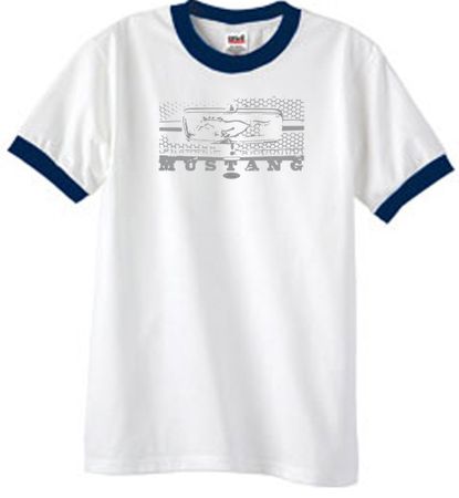 Ford Mustang Ringer T-Shirt Legend Honeycomb Grille White/Navy Shirt