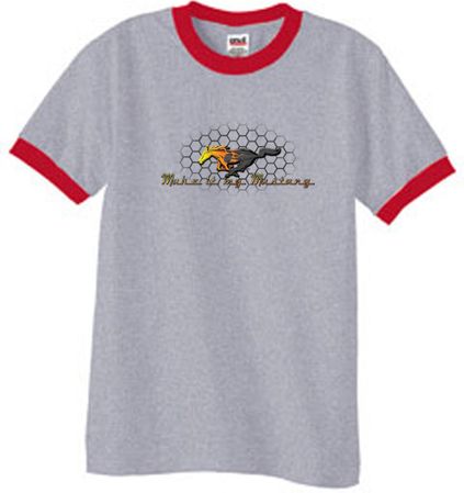 Ford Mustang Ringer T-shirt - Make It My Grill Heather Grey/Red Tee