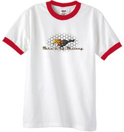 Ford Mustang Ringer T-shirt - Make It My Mustang Grill White/Red Tee