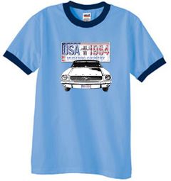 Ford Mustang Ringer T-Shirt USA 1964 Country Carolina Blue/Navy Shirt Ford Mustang Ringer T-Shirt USA 1964 Country Carolina Blue/Navy Shirt