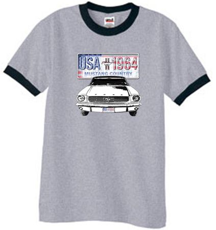 Ford Mustang Ringer T-Shirt USA 1964 Country Heather Grey/Black Shirt