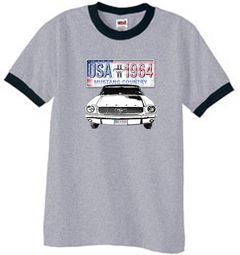 Ford Mustang Ringer T-Shirt USA 1964 Country Heather Grey/Black Shirt Ford Mustang Ringer T-Shirt USA 1964 Country Heather Grey/Black Shirt