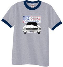 Ford Mustang Ringer T-Shirt USA 1964 Country Heather Grey/Navy Shirt Ford Mustang Ringer T-Shirt USA 1964 Country Heather Grey/Navy Shirt