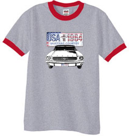 Ford Mustang Ringer T-Shirt USA 1964 Country Heather Grey/Red Shirt