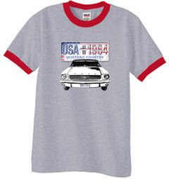 Ford Mustang Ringer T-Shirt USA 1964 Country Heather Grey/Red Shirt Ford Mustang Ringer T-Shirt USA 1964 Country Heather Grey/Red Shirt