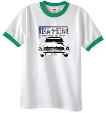 Ford Mustang Ringer T-Shirt USA 1964 Country White/Kelly Green Shirt