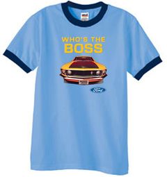 Ford Mustang Ringer T-Shirt - Who's The Boss 302 Carolina Blue/Navy Ford Mustang Ringer T-Shirt - Who's The Boss 302 Carolina Blue/Navy