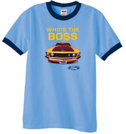 Ford Mustang Ringer T-Shirt - Who's The Boss 302 Carolina Blue/Navy