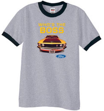 Ford Mustang Ringer T-Shirt - Who's The Boss 302 Heather Grey/Black