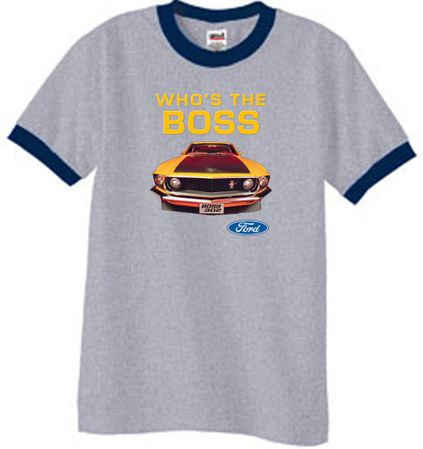 Ford Mustang Ringer T-Shirt - Who's The Boss 302 Heather Grey/Navy