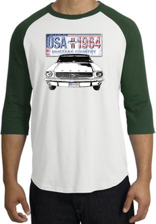 Ford Mustang Shirt USA 1964 Country Raglan Shirt White/Forest