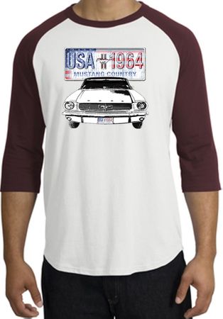 Ford Mustang Shirt USA 1964 Country Raglan Shirt White/Maroon