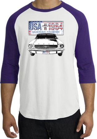 Ford Mustang Shirt USA 1964 Country Raglan Shirt White/Purple