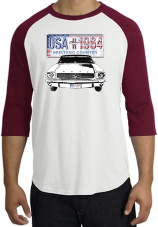 Ford Mustang Shirt USA 1964 Country Raglan Tee White/Cardinal