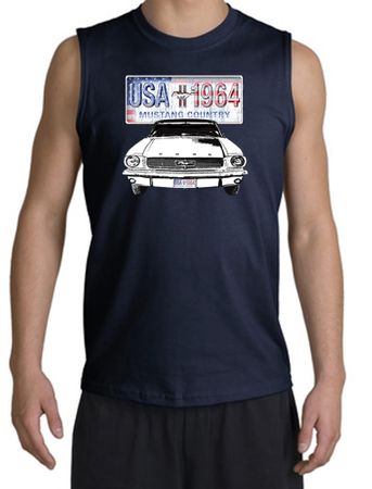 Ford Mustang Shooter Shirt - USA 1964 Country Adult Navy Muscle Shirt