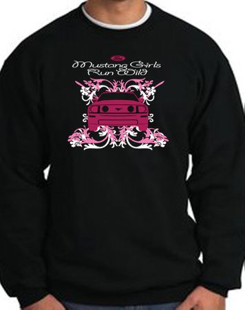 Ford Mustang Sweatshirt - Girls Run Wild Adult Black Sweat Shirt