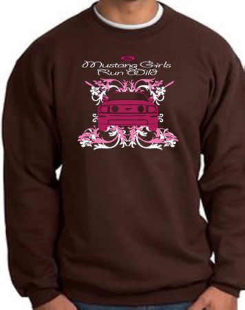 Ford Mustang Sweatshirt - Girls Run Wild Adult Brown Sweat Shirt