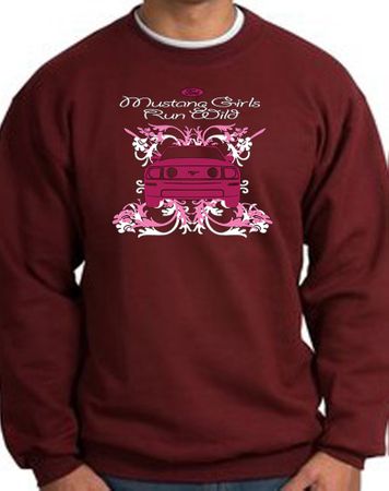 Ford Mustang Sweatshirt - Girls Run Wild Adult Maroon Sweat Shirt