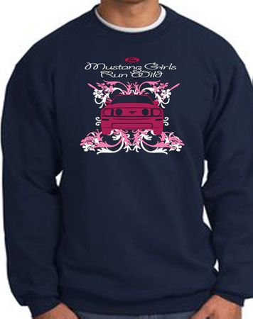 Ford Mustang Sweatshirt - Girls Run Wild Adult Navy Sweat Shirt
