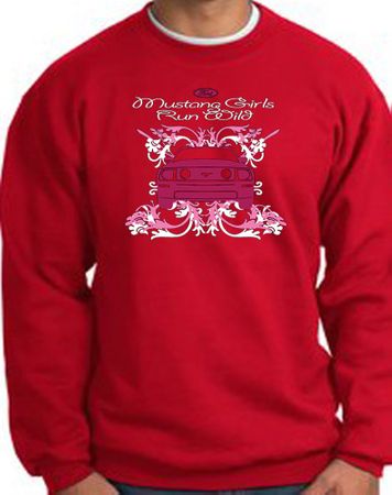 Ford Mustang Sweatshirt - Girls Run Wild Adult Red Sweat Shirt