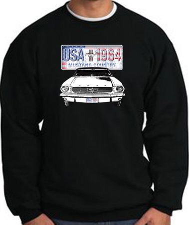 Ford Mustang Sweatshirt - USA 1964 Country Adult Black Sweat Shirt