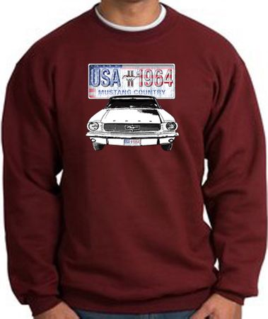 Ford Mustang Sweatshirt - USA 1964 Country Adult Maroon Sweat Shirt