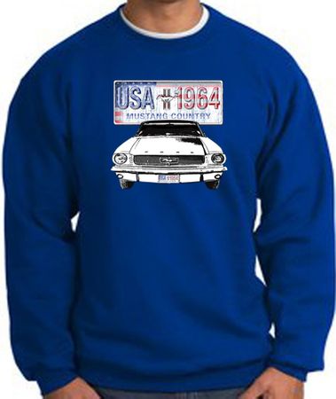 Ford Mustang Sweatshirt - USA 1964 Country Adult Royal Sweat Shirt