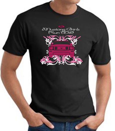 Ford Mustang T-Shirt - Girls Run Wild Adult Black Tee Shirt