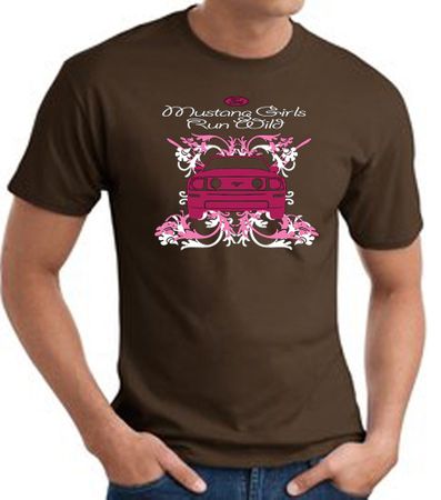 Ford Mustang T-Shirt - Girls Run Wild Adult Brown Tee Shirt