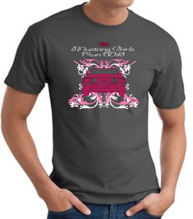 Ford Mustang T-Shirt - Girls Run Wild Adult Charcoal Tee Shirt