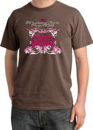 Ford Mustang T-Shirt Girls Run Wild  Pigment Dyed Tee Chestnut