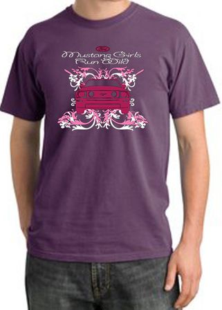 Ford Mustang T-Shirt Girls Run Wild Pigment Dyed Tee Plum