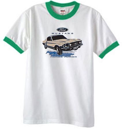 Ford Mustang T-Shirt Horsepower Ringer Tee White/Kelly Green