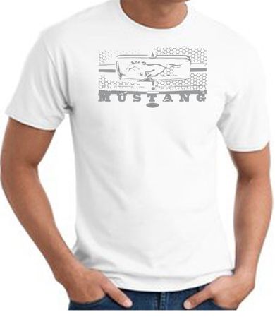 Ford Mustang T-Shirt - Legend Honeycomb Grille Adult White Tee