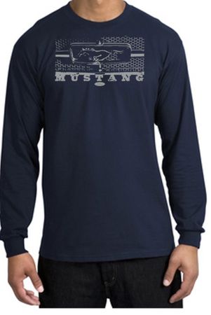 Ford Mustang T-Shirt - Legend Honeycomb Grille Long Sleeve Shirt Navy