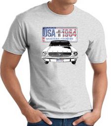 Ford Mustang T-Shirt - USA 1964 Country Adult Ash Tee Shirt Ford Mustang T-Shirt - USA 1964 Country Adult Ash Tee Shirt
